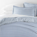 King Puffed Rugged Stripes Navy Patterned Soft Duvet Cover Bed Set - Striped Patterns