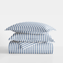 King Puffed Rugged Stripes Navy Patterned Soft Duvet Cover Bed Set - Striped Patterns