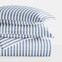 King Puffed Rugged Stripes Navy Patterned Soft Duvet Cover Bed Set - Striped Patterns