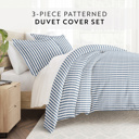 King Puffed Rugged Stripes Navy Patterned Soft Duvet Cover Bed Set - Striped Patterns