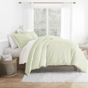 King Puffed Rugged Stripes Sage Patterned Soft Duvet Cover Bed Set - Striped Patterns