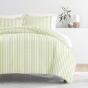 King Puffed Rugged Stripes Sage Patterned Soft Duvet Cover Bed Set - Striped Patterns