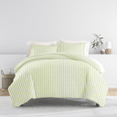 King Puffed Rugged Stripes Sage Patterned Soft Duvet Cover Bed Set - Striped Patterns