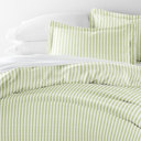 King Puffed Rugged Stripes Sage Patterned Soft Duvet Cover Bed Set - Striped Patterns