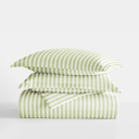 King Puffed Rugged Stripes Sage Patterned Soft Duvet Cover Bed Set - Striped Patterns