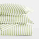 King Puffed Rugged Stripes Sage Patterned Soft Duvet Cover Bed Set - Striped Patterns