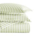 King Puffed Rugged Stripes Sage Patterned Soft Duvet Cover Bed Set - Striped Patterns