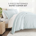 Queen Puffed Rugged Stripes Light Blue Patterned Soft Duvet Cover Bed Set - Striped Patterns