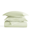 Queen Puffed Rugged Stripes Sage Patterned Soft Duvet Cover Bed Set - Striped Patterns