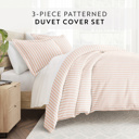 Twin XL Puffed Rugged Stripes Blush Patterned Soft Duvet Cover Bed Set - Striped Patterns