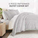 King Vertical Dreams Gray Patterned Soft Duvet Cover Bed Set - Striped Patterns