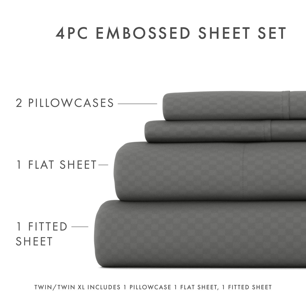 Embossed Microfiber Sheet Set - Checkered Pattern