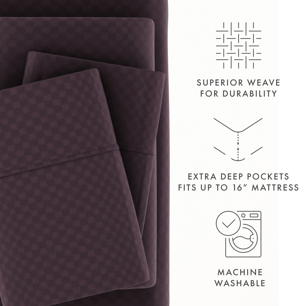 Embossed Microfiber Sheet Set - Checkered Pattern