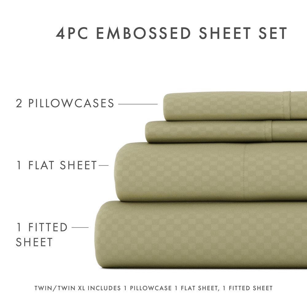 Embossed Microfiber Sheet Set - Checkered Pattern