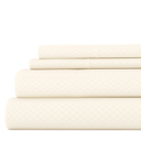 Full/Double Checkered Ivory Embossed Microfiber Sheet Set - Checkered Pattern