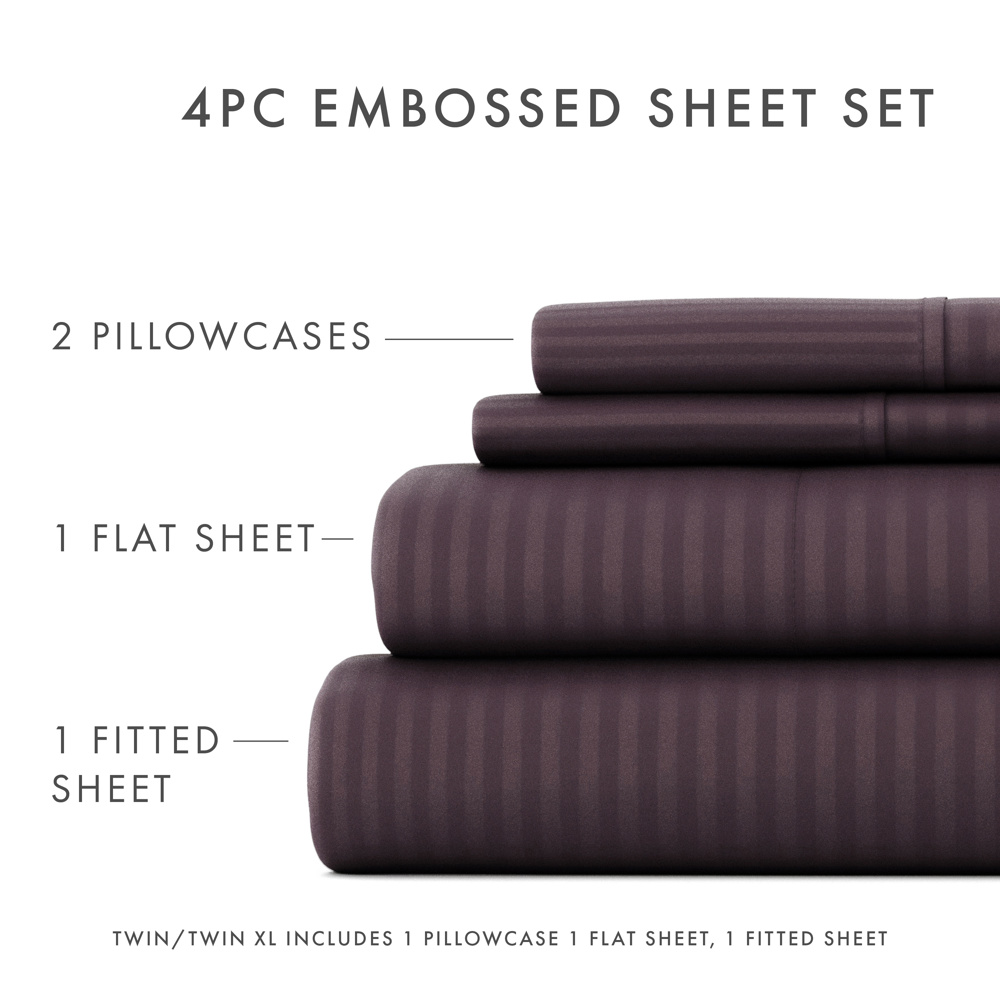 Embossed Microfiber Sheet Set - Striped Pattern