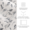 California King Botanical Light Gray 100% Cotton Flannel Sheet Set in Timeless Patterns