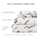 California King Botanical Light Gray 100% Cotton Flannel Sheet Set in Timeless Patterns