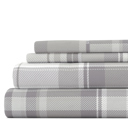 California King Plaid Light Gray 100% Cotton Flannel Sheet Set in Timeless Patterns