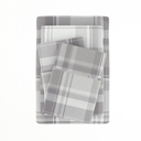 California King Plaid Light Gray 100% Cotton Flannel Sheet Set in Timeless Patterns