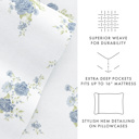 California King Rose Bunch Light Blue 100% Cotton Flannel Sheet Set in Timeless Patterns