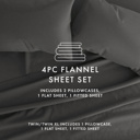 Full/Double Gray 100% Cotton Flannel Sheet Set in Solid Colors