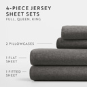 Full/Double Gray Jersey Knit Sheets - 100% Cotton - Ultra Soft - 4 Piece Sheet Set - Four Way Stretch