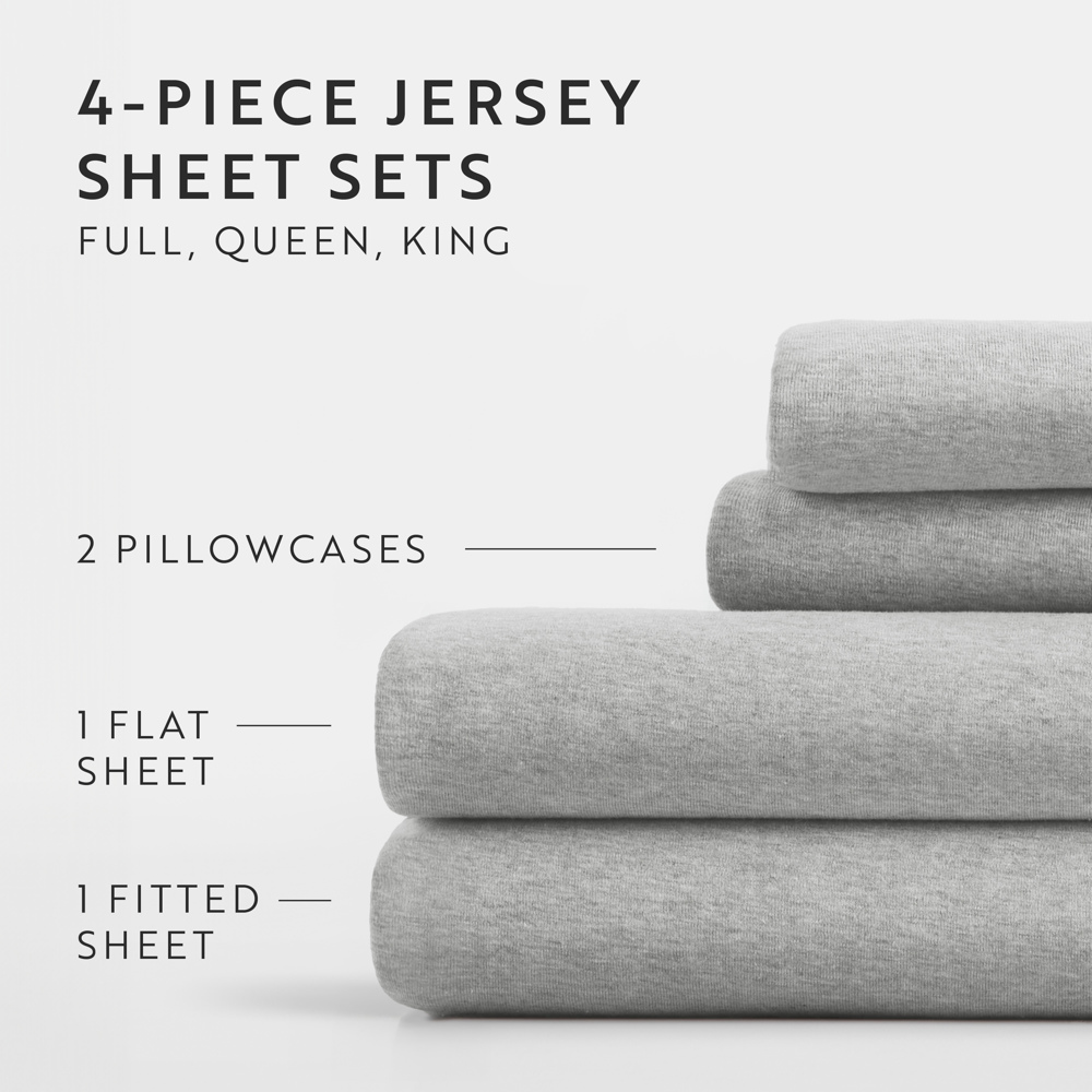 Jersey Knit Sheets - 100% Cotton - Ultra Soft - 4 Piece Sheet Set - Four Way Stretch