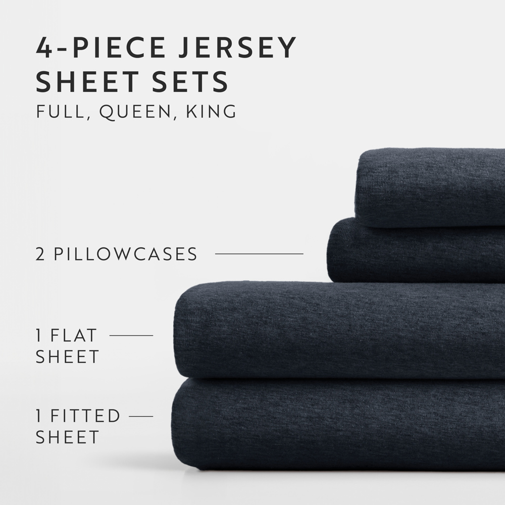 Jersey Knit Sheets - 100% Cotton - Ultra Soft - 4 Piece Sheet Set - Four Way Stretch