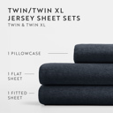 Full/Double Navy Jersey Knit Sheets - 100% Cotton - Ultra Soft - 4 Piece Sheet Set - Four Way Stretch