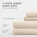 Full/Double Oatmeal Jersey Knit Sheets - 100% Cotton - Ultra Soft - 4 Piece Sheet Set - Four Way Stretch