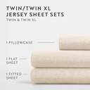 Full/Double Oatmeal Jersey Knit Sheets - 100% Cotton - Ultra Soft - 4 Piece Sheet Set - Four Way Stretch