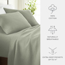 Full/Double Sage Jersey Knit Sheets - 100% Cotton - Ultra Soft - 4 Piece Sheet Set - Four Way Stretch