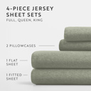 Full/Double Sage Jersey Knit Sheets - 100% Cotton - Ultra Soft - 4 Piece Sheet Set - Four Way Stretch