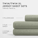 Full/Double Sage Jersey Knit Sheets - 100% Cotton - Ultra Soft - 4 Piece Sheet Set - Four Way Stretch