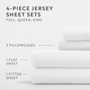 Full/Double White Jersey Knit Sheets - 100% Cotton - Ultra Soft - 4 Piece Sheet Set - Four Way Stretch