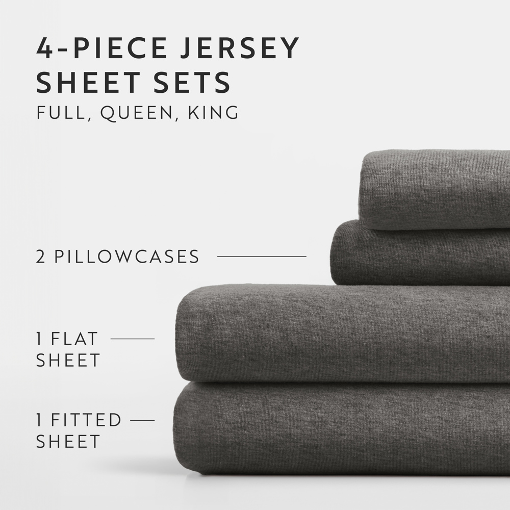 Jersey Knit Sheets - 100% Cotton - Ultra Soft - 4 Piece Sheet Set - Four Way Stretch