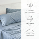 California King Light Blue Linen Bamboo-Blend Breathable Luxury Bed Sheet Set