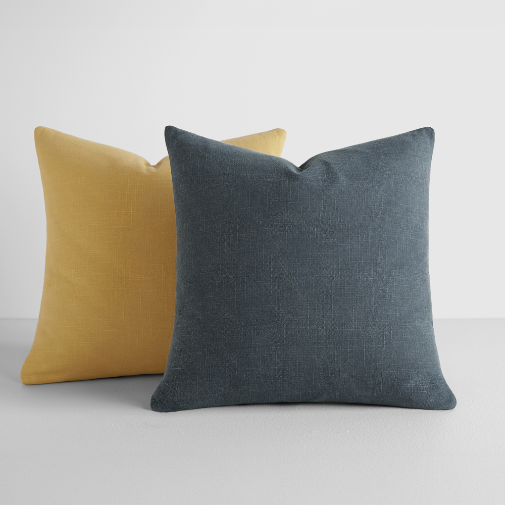 2-Pack Cotton Slub Decor Throw Pillows Solids Mustard & Navy