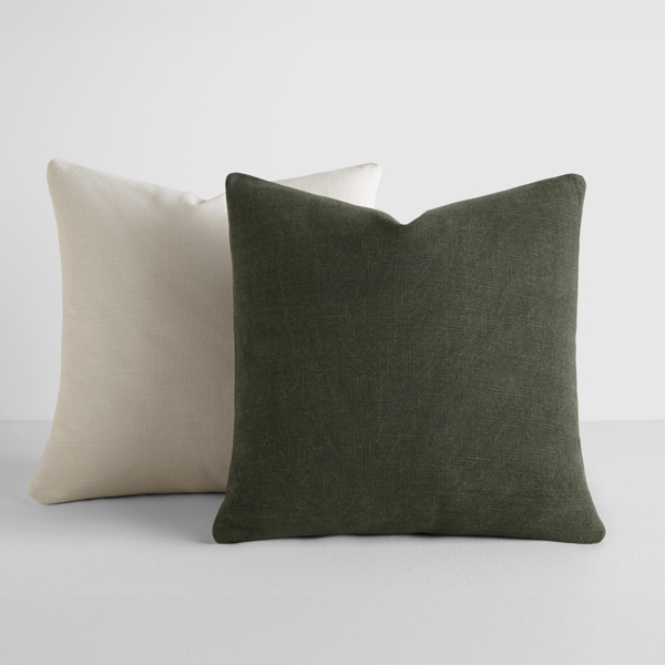 2-Pack Cotton Slub Decor Throw Pillows Solids Olive & Natural