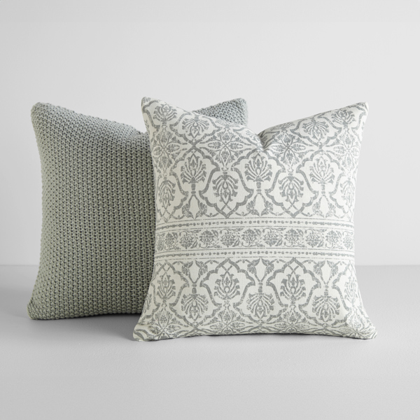 2-Pack Seed Stitch Knit and Cotton Patterned Decor Throw Pillows - Eucalyptus