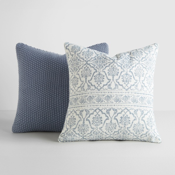 2-Pack Seed Stitch Knit and Cotton Patterned Decor Throw Pillows - Stone