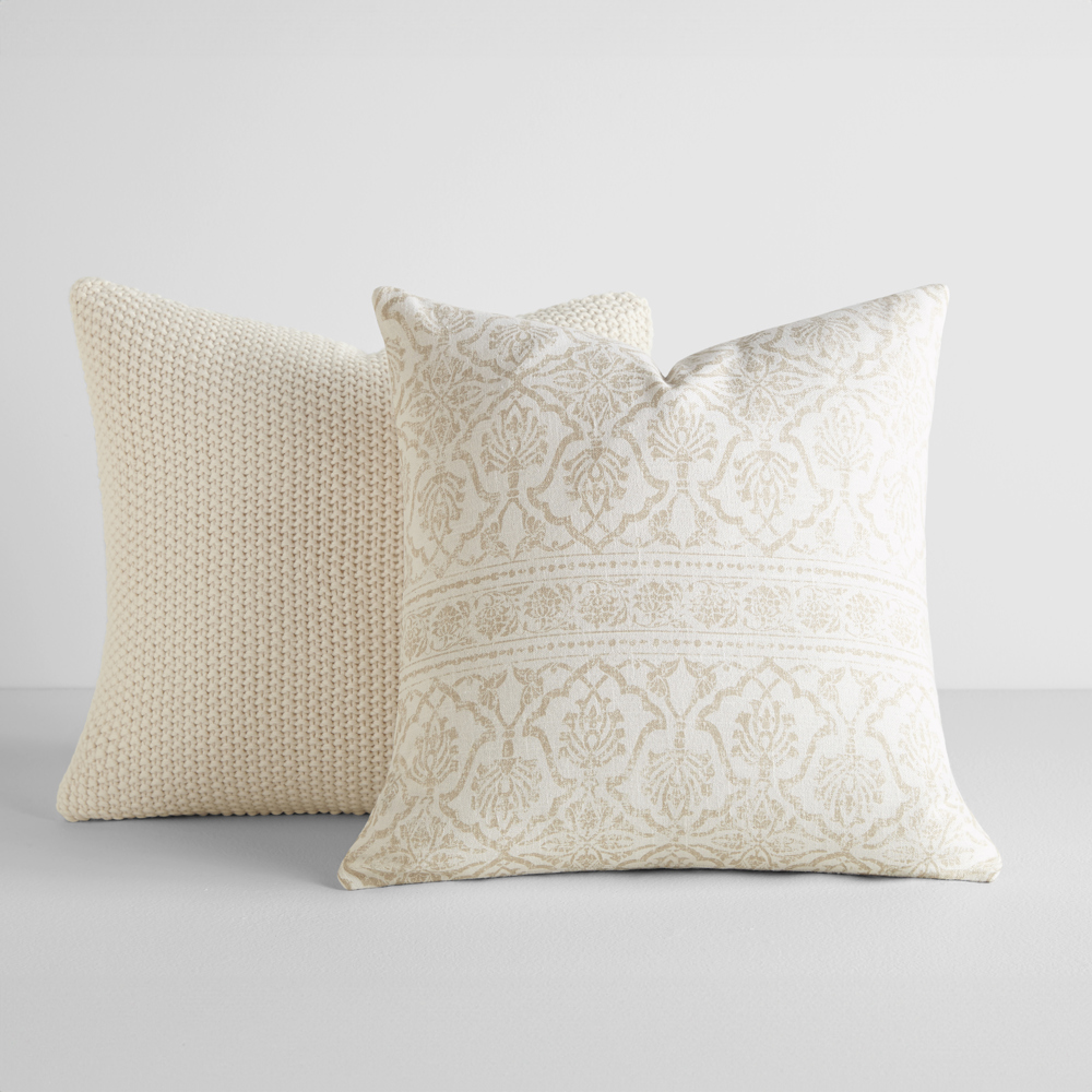 2-Pack Seed Stitch Knit and Cotton Patterned Decor Throw Pillows - Natural