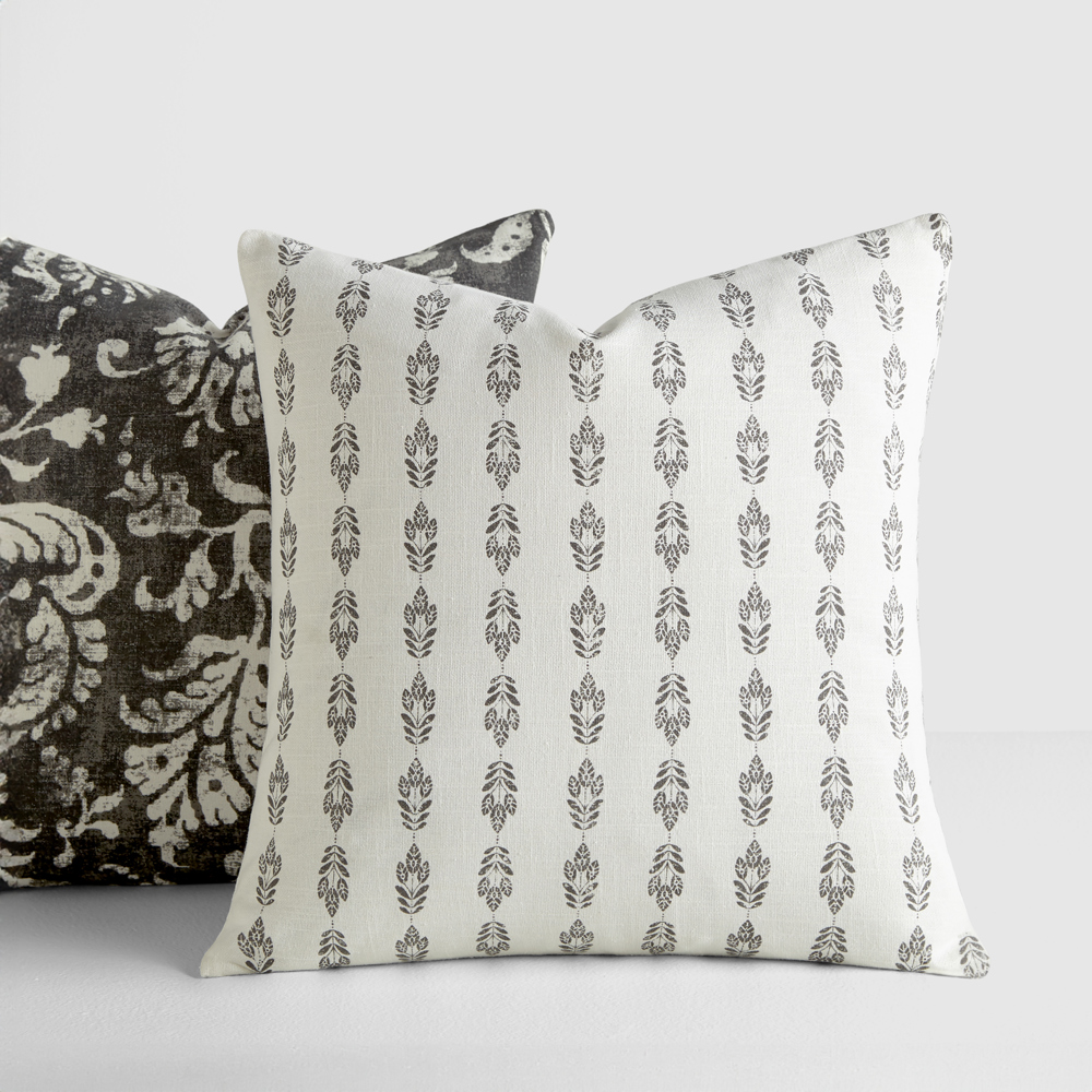 2-Pack Cotton Slub Decor Throw Pillows - Distressed Floral Charcoal