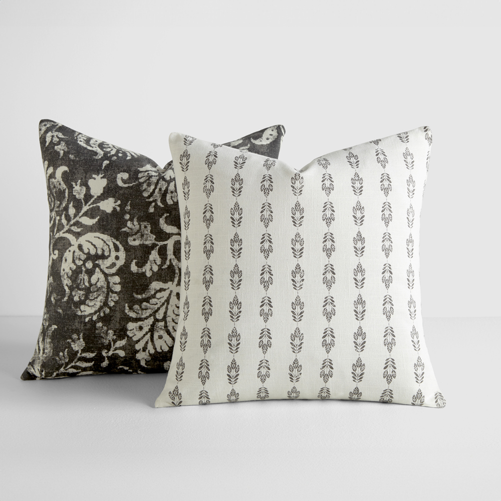 2-Pack Cotton Slub Decor Throw Pillows - Distressed Floral Charcoal