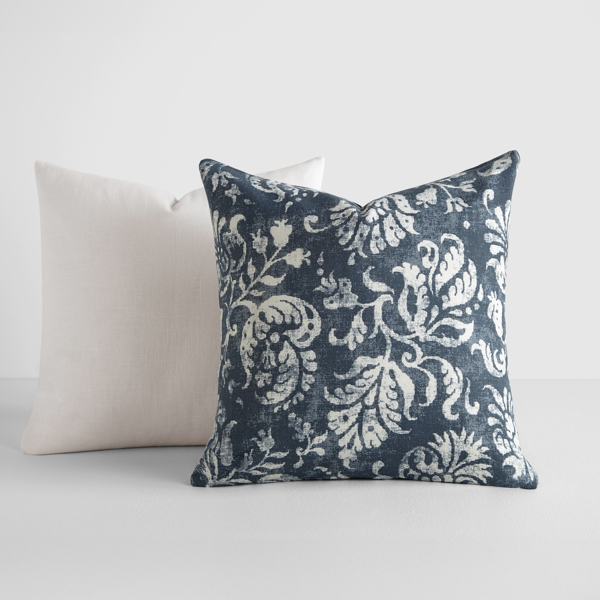 2-Pack Cotton Slub Decor Throw Pillows - Distressed Floral Navy