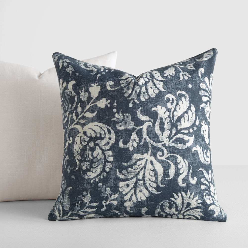 2-Pack Cotton Slub Decor Throw Pillows - Distressed Floral Navy