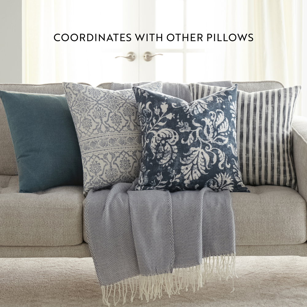 2-Pack Cotton Slub Decor Throw Pillows - Distressed Floral Navy