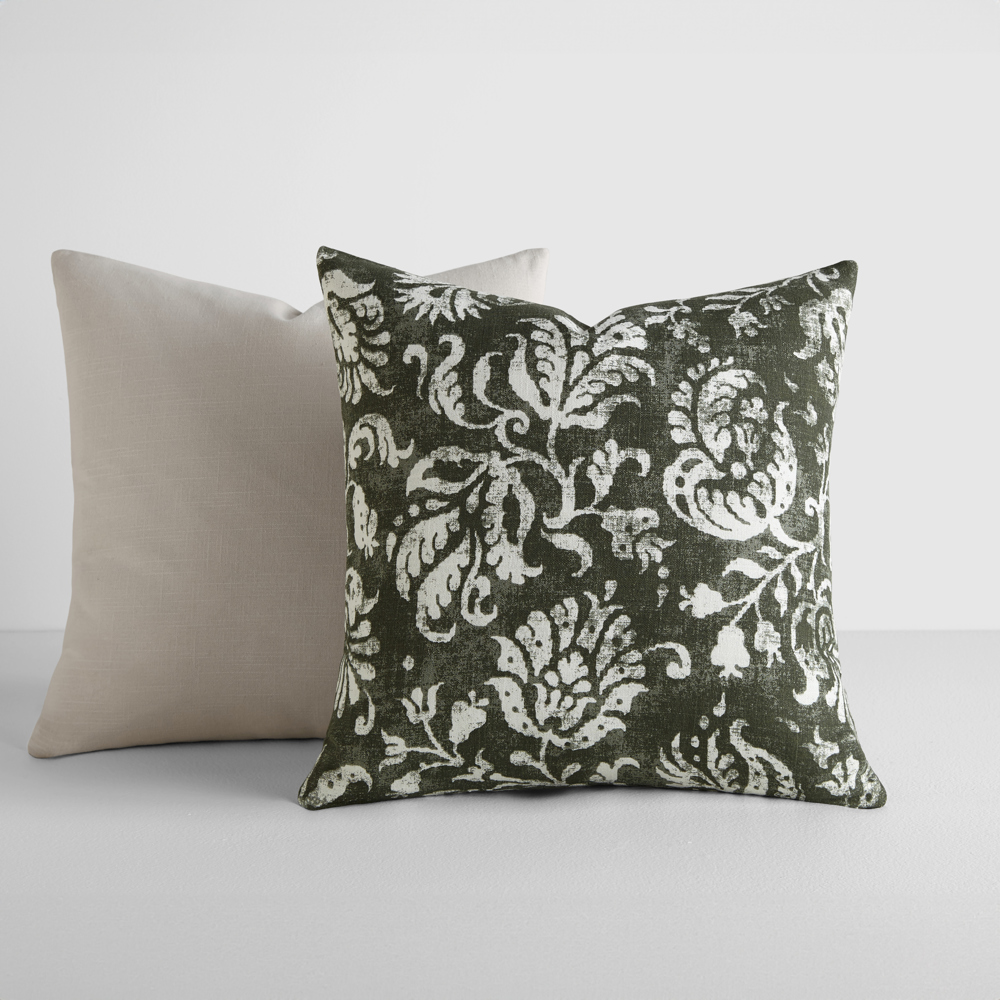 2-Pack Cotton Slub Decor Throw Pillows - Distressed Floral Olive