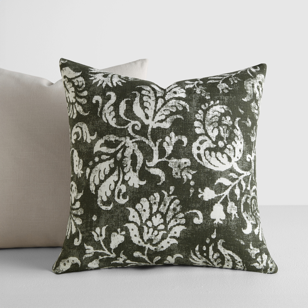 2-Pack Cotton Slub Decor Throw Pillows - Distressed Floral Olive